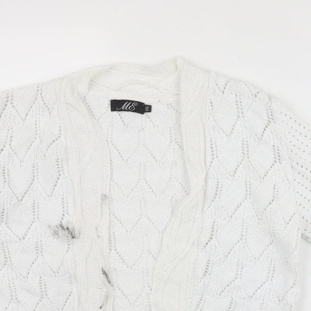 ME Womens White V-Neck  Cotton Cardigan Jumper Size 2XL