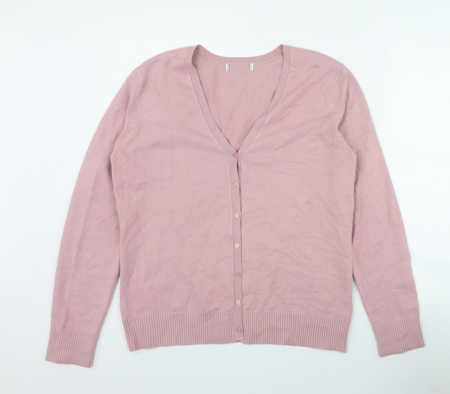 Bonmarché Womens Pink V-Neck  Cotton Cardigan Jumper Size M