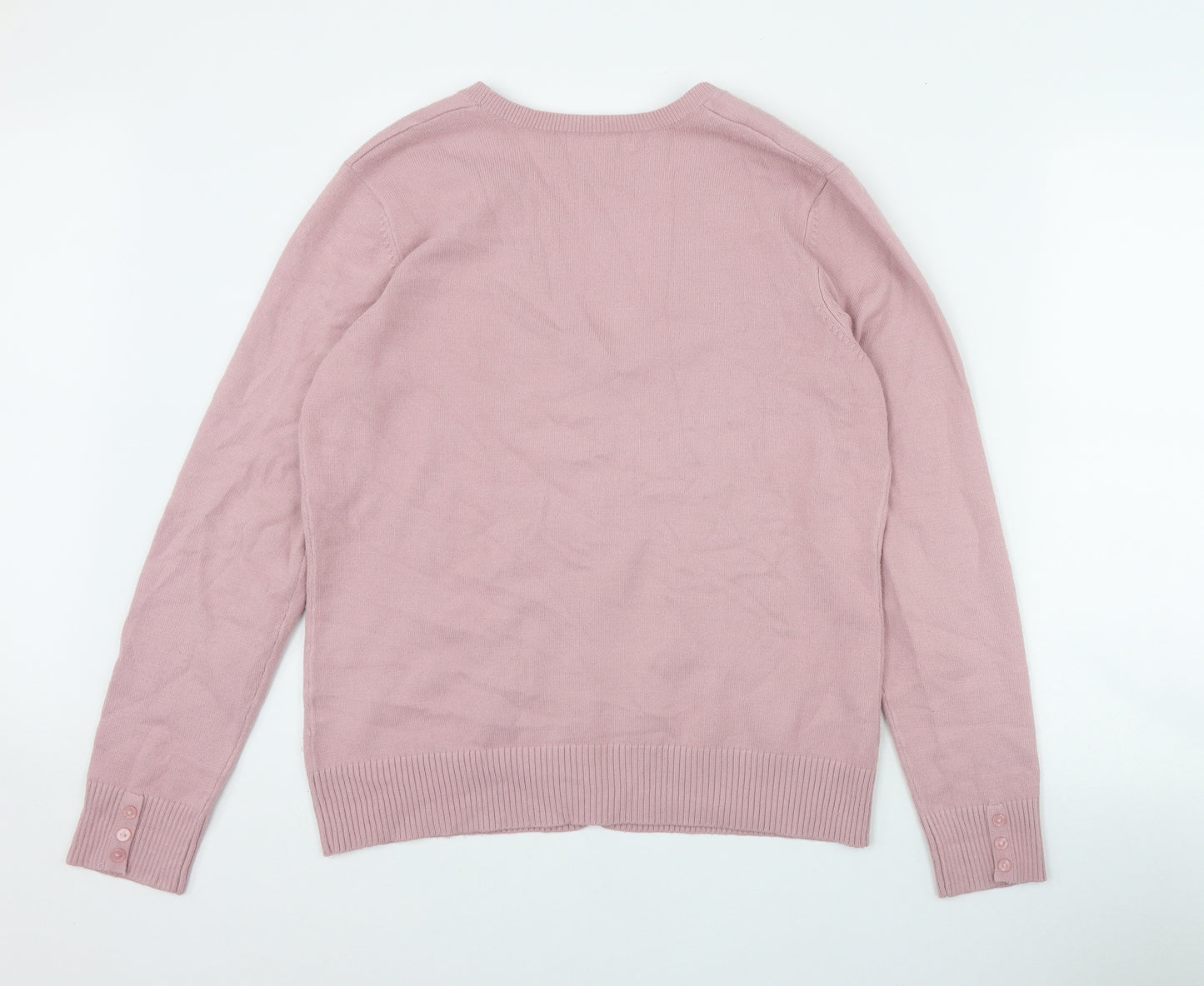 Bonmarché Womens Pink V-Neck  Cotton Cardigan Jumper Size M