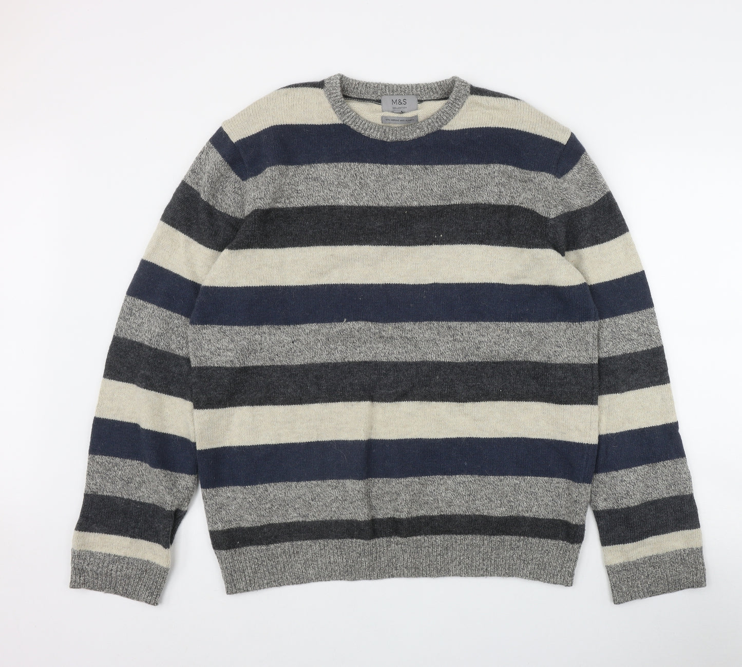 Marks and Spencer Mens Multicoloured Round Neck Striped Polyamide Pullover Jumper Size XL