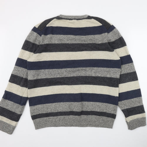Marks and Spencer Mens Multicoloured Round Neck Striped Polyamide Pullover Jumper Size XL