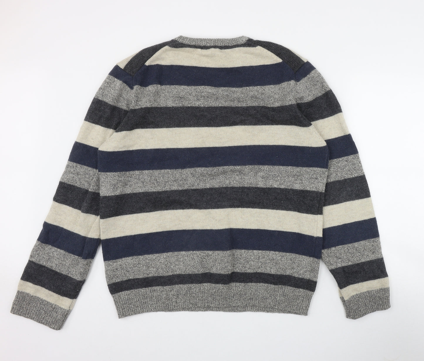 Marks and Spencer Mens Multicoloured Round Neck Striped Polyamide Pullover Jumper Size XL