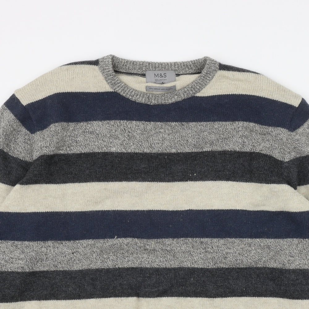 Marks and Spencer Mens Multicoloured Round Neck Striped Polyamide Pullover Jumper Size XL