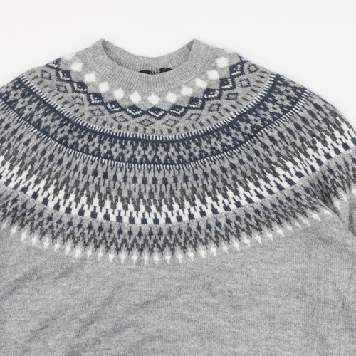 Marks and Spencer Mens Grey Round Neck Fair Isle Acrylic Pullover Jumper Size 2XL