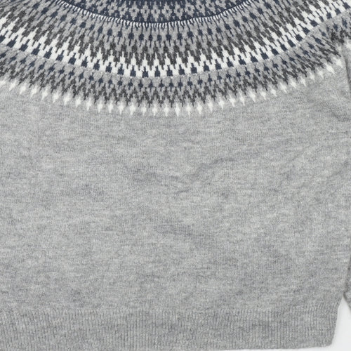Marks and Spencer Mens Grey Round Neck Fair Isle Acrylic Pullover Jumper Size 2XL