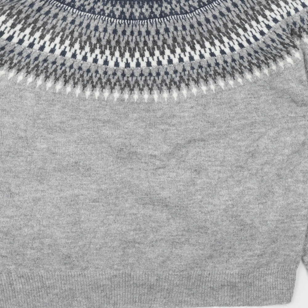 Marks and Spencer Mens Grey Round Neck Fair Isle Acrylic Pullover Jumper Size 2XL