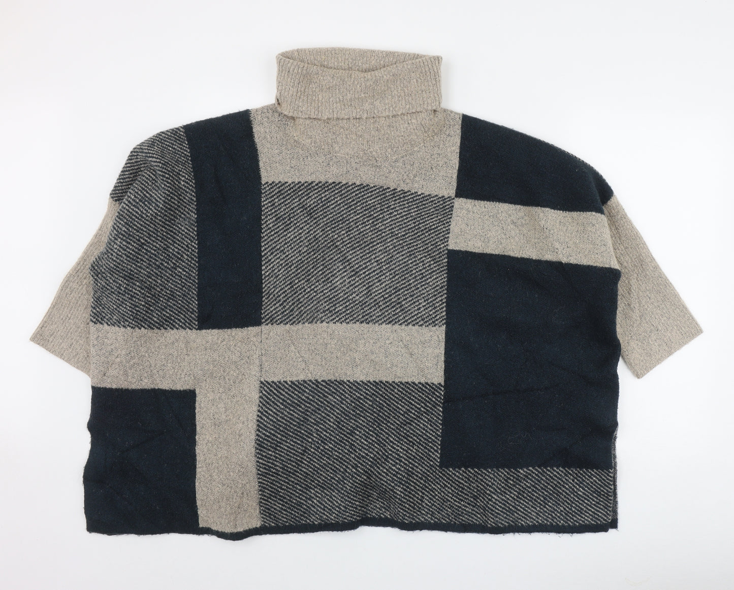 TU Womens Blue Roll Neck Plaid Acrylic Pullover Jumper Size L