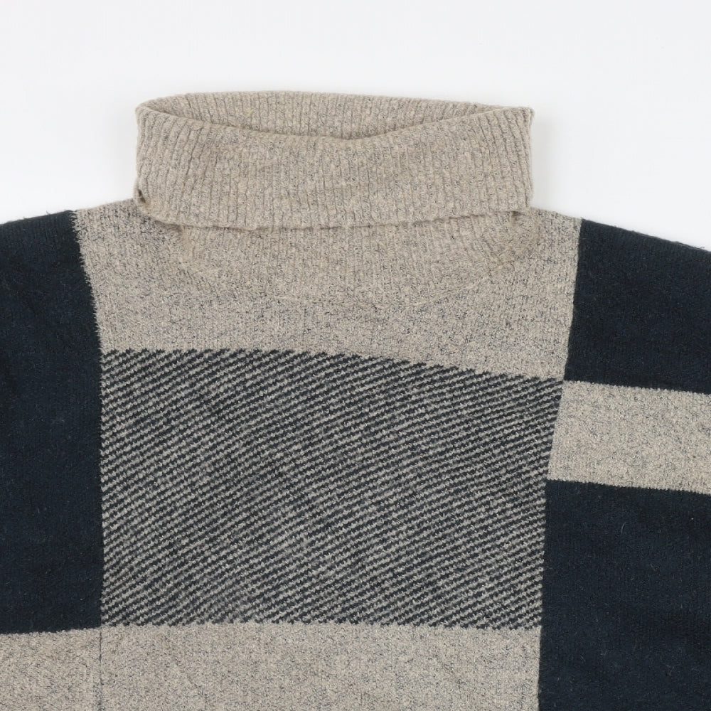 TU Womens Blue Roll Neck Plaid Acrylic Pullover Jumper Size L