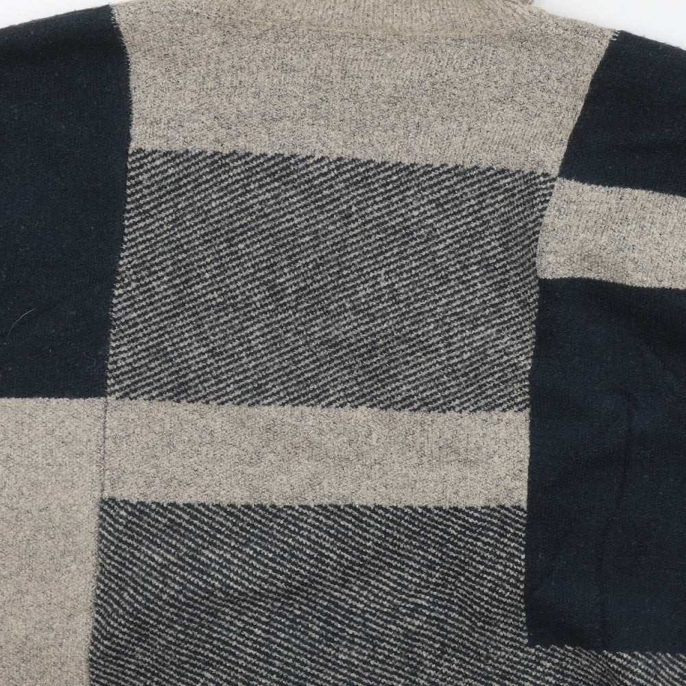 TU Womens Blue Roll Neck Plaid Acrylic Pullover Jumper Size L