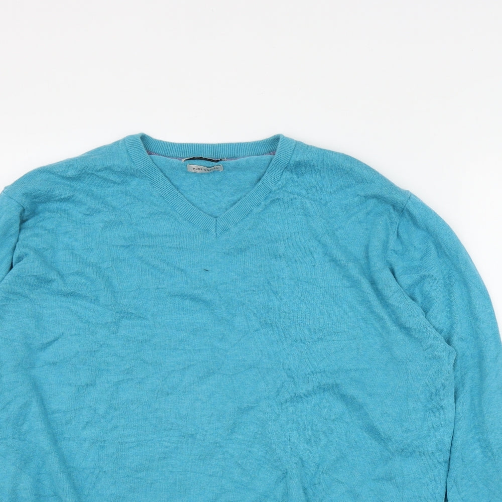 TU Mens Blue V-Neck  Cotton Pullover Jumper Size XL