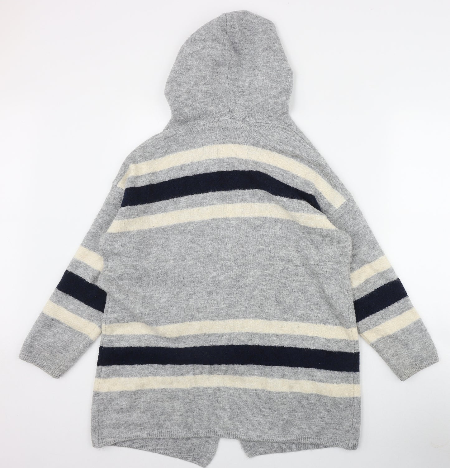 George Womens Grey Round Neck Striped Acrylic Cardigan Jumper Size 14