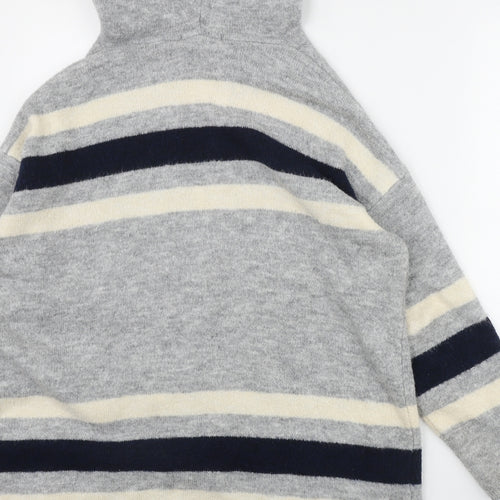 George Womens Grey Round Neck Striped Acrylic Cardigan Jumper Size 14