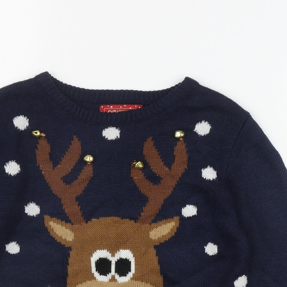 Primark Boys Blue Round Neck  Acrylic Pullover Jumper Size 5-6 Years  Pullover - Christmas