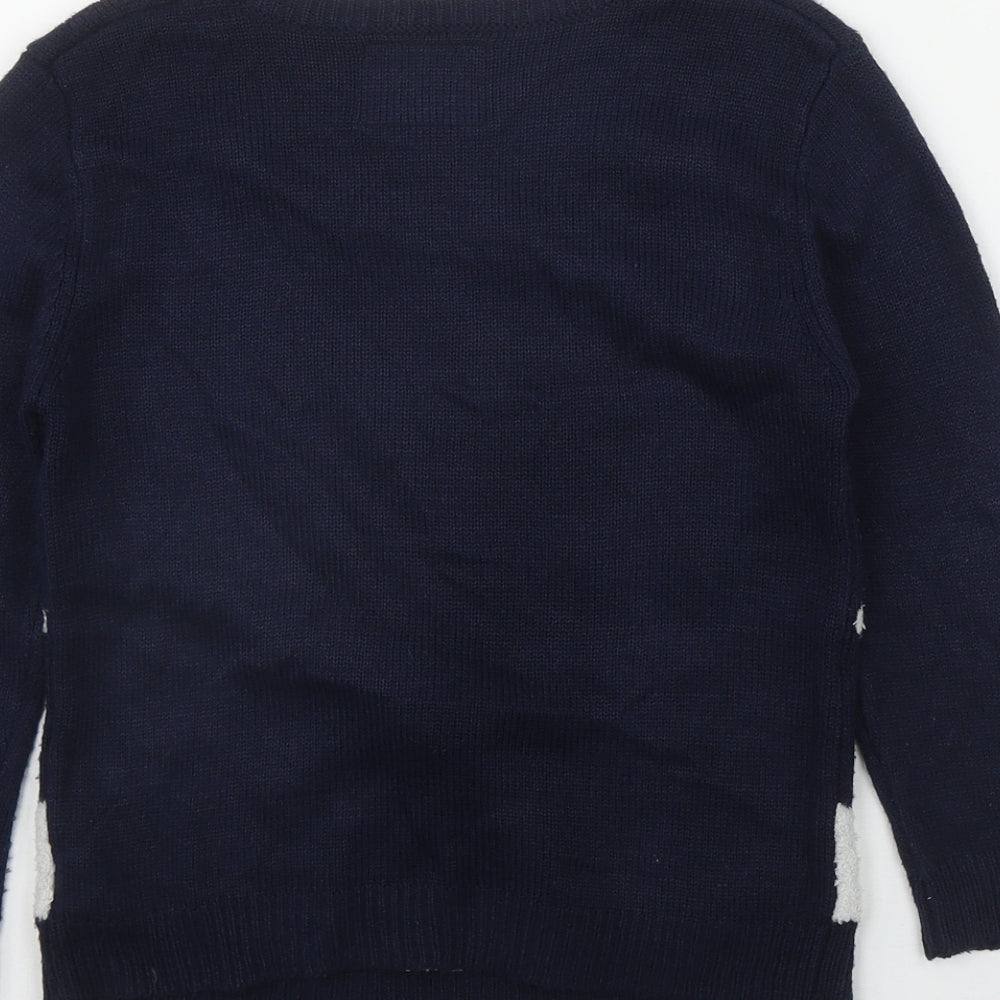 Primark Boys Blue Round Neck  Acrylic Pullover Jumper Size 5-6 Years  Pullover - Christmas