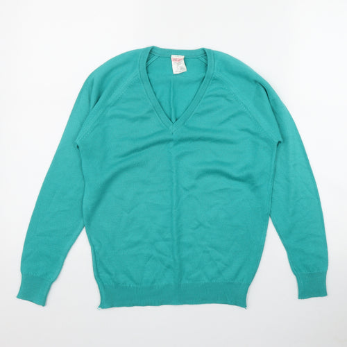 Fine Fare Womens Green V-Neck  Acrylic Pullover Jumper Size 10