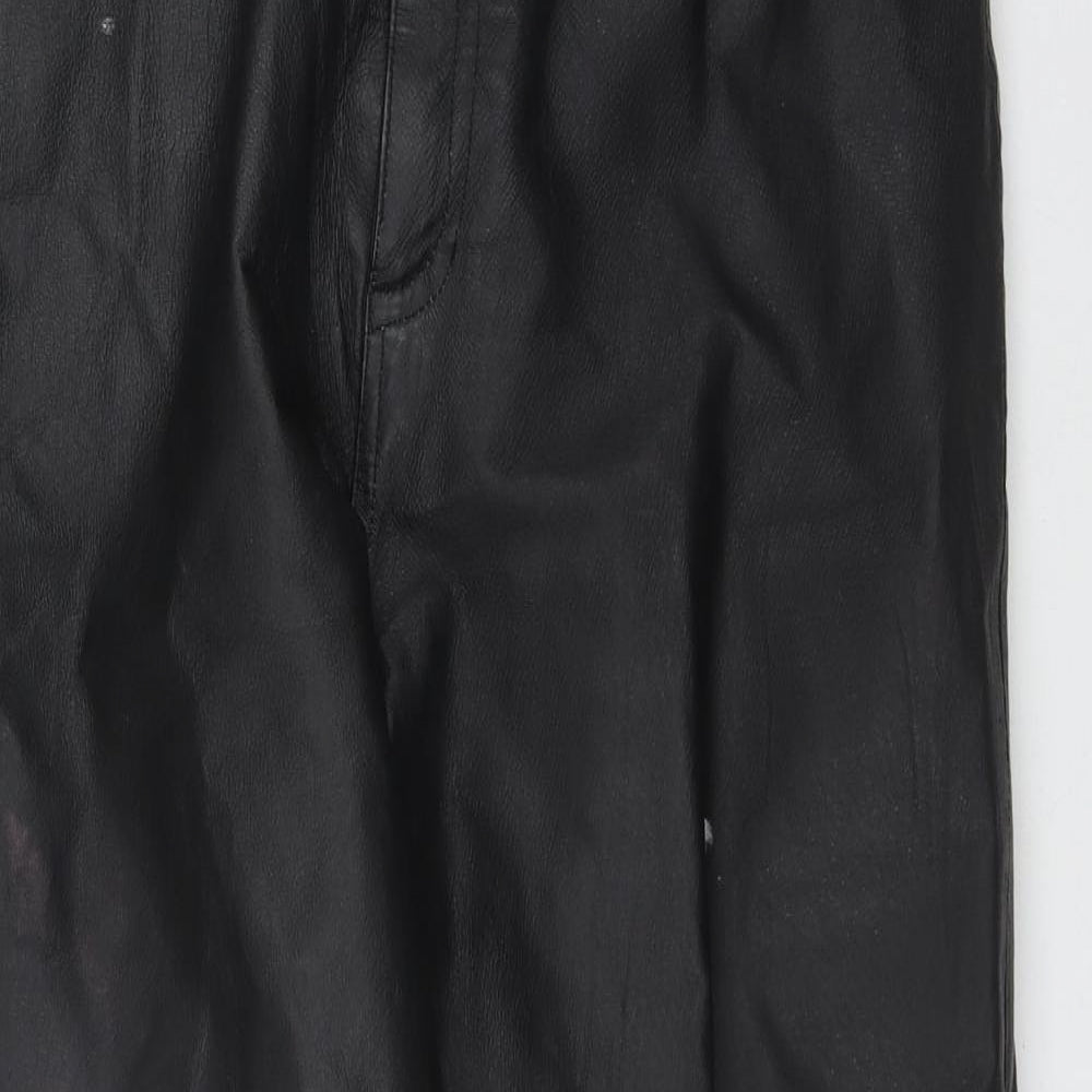 Outer Edge Womens Black  Leather Trousers  Size 12 L28 in Regular Zip