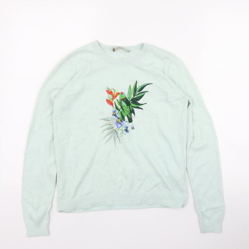 Oasis Womens Green Round Neck  Cotton Pullover Jumper Size S   - Bird
