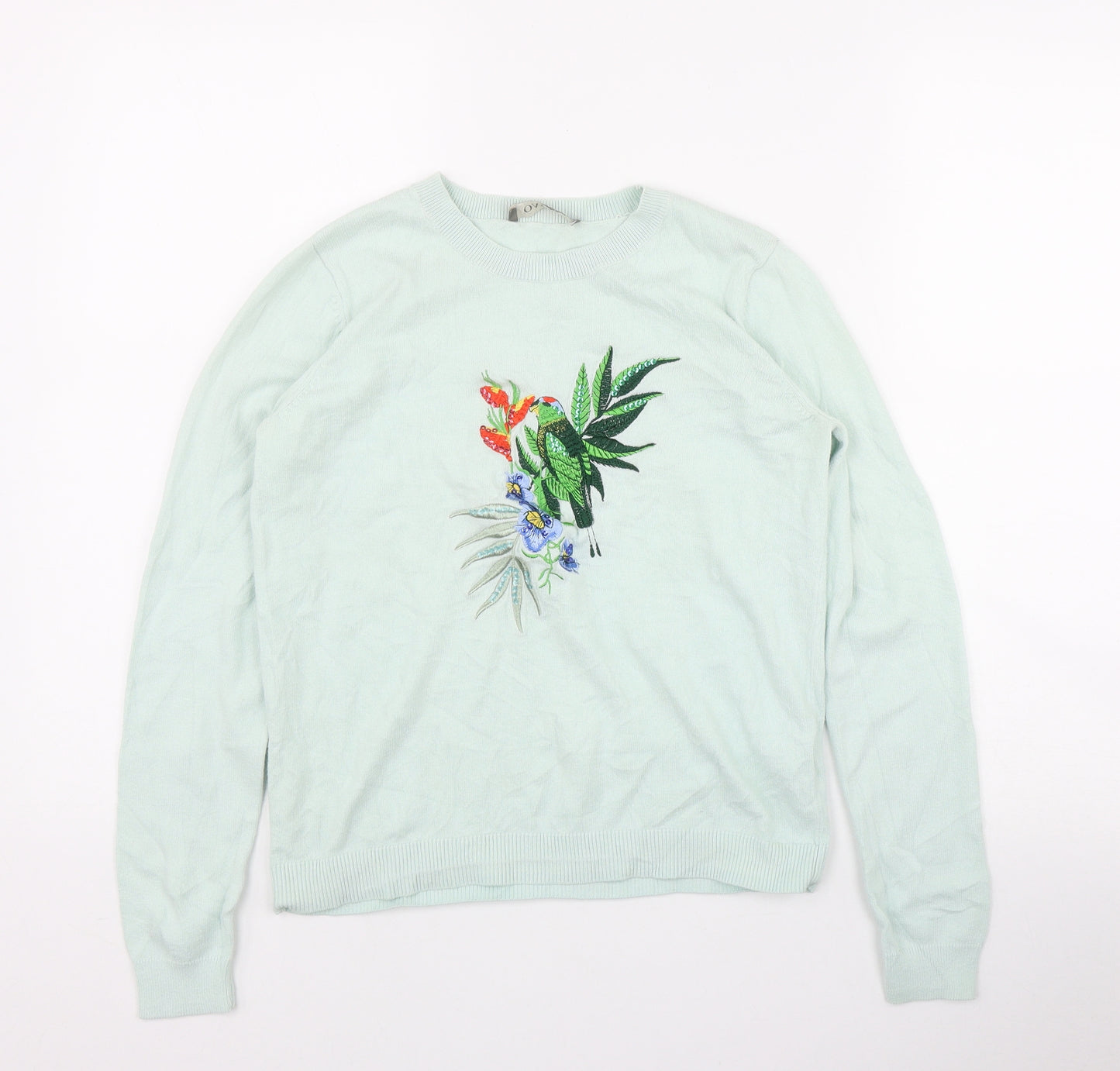 Oasis Womens Green Round Neck  Cotton Pullover Jumper Size S   - Bird
