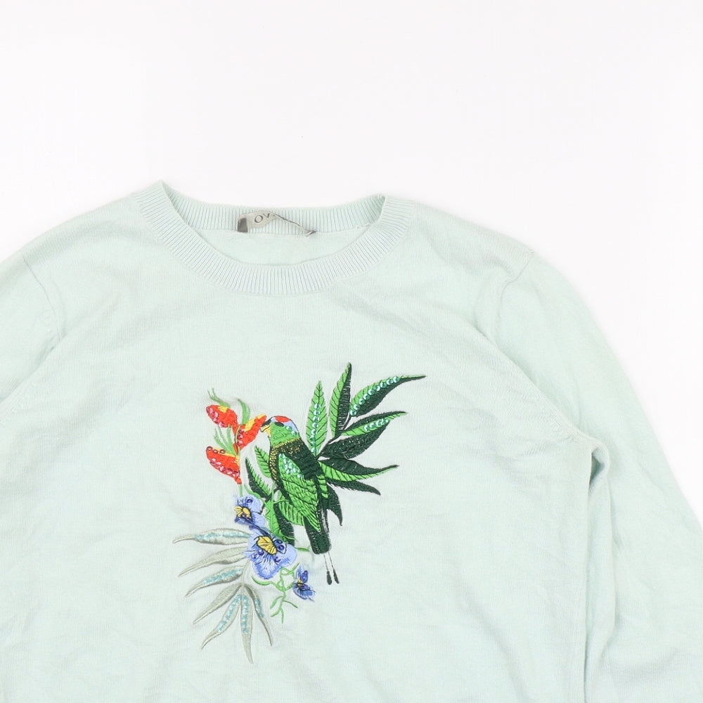 Oasis Womens Green Round Neck  Cotton Pullover Jumper Size S   - Bird