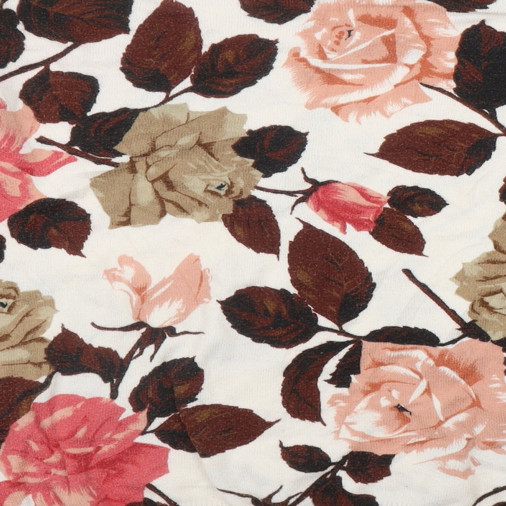 Monsoon Womens White Round Neck Floral Cotton Pullover Jumper Size L