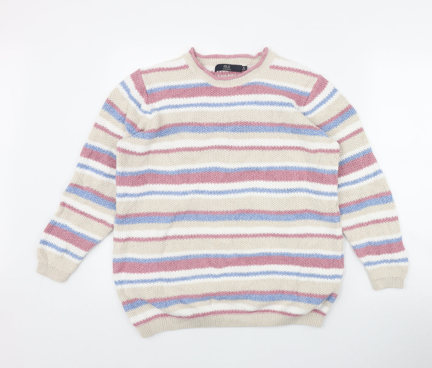 Isle Womens Multicoloured Round Neck Striped Cotton Pullover Jumper Size 22