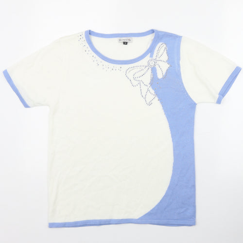 Westwood Ho Womens Ivory  Acrylic Basic T-Shirt Size M Round Neck - Bow