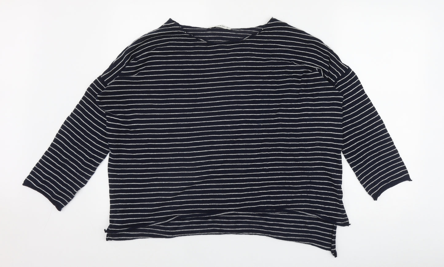 Zara Womens Blue Boat Neck Striped Polyester Pullover Jumper Size S