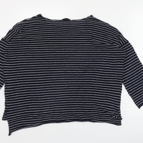 Zara Womens Blue Boat Neck Striped Polyester Pullover Jumper Size S