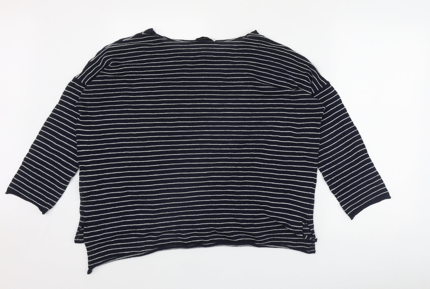 Zara Womens Blue Boat Neck Striped Polyester Pullover Jumper Size S