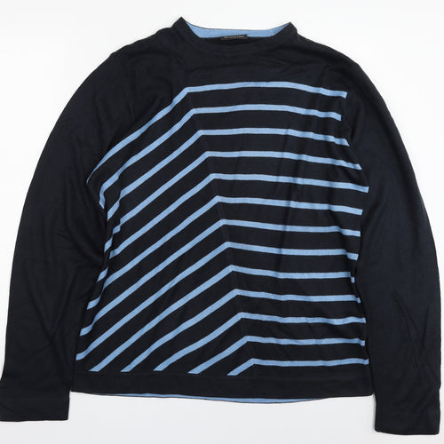 Burton Mens Blue Crew Neck Striped Acrylic Pullover Jumper Size L