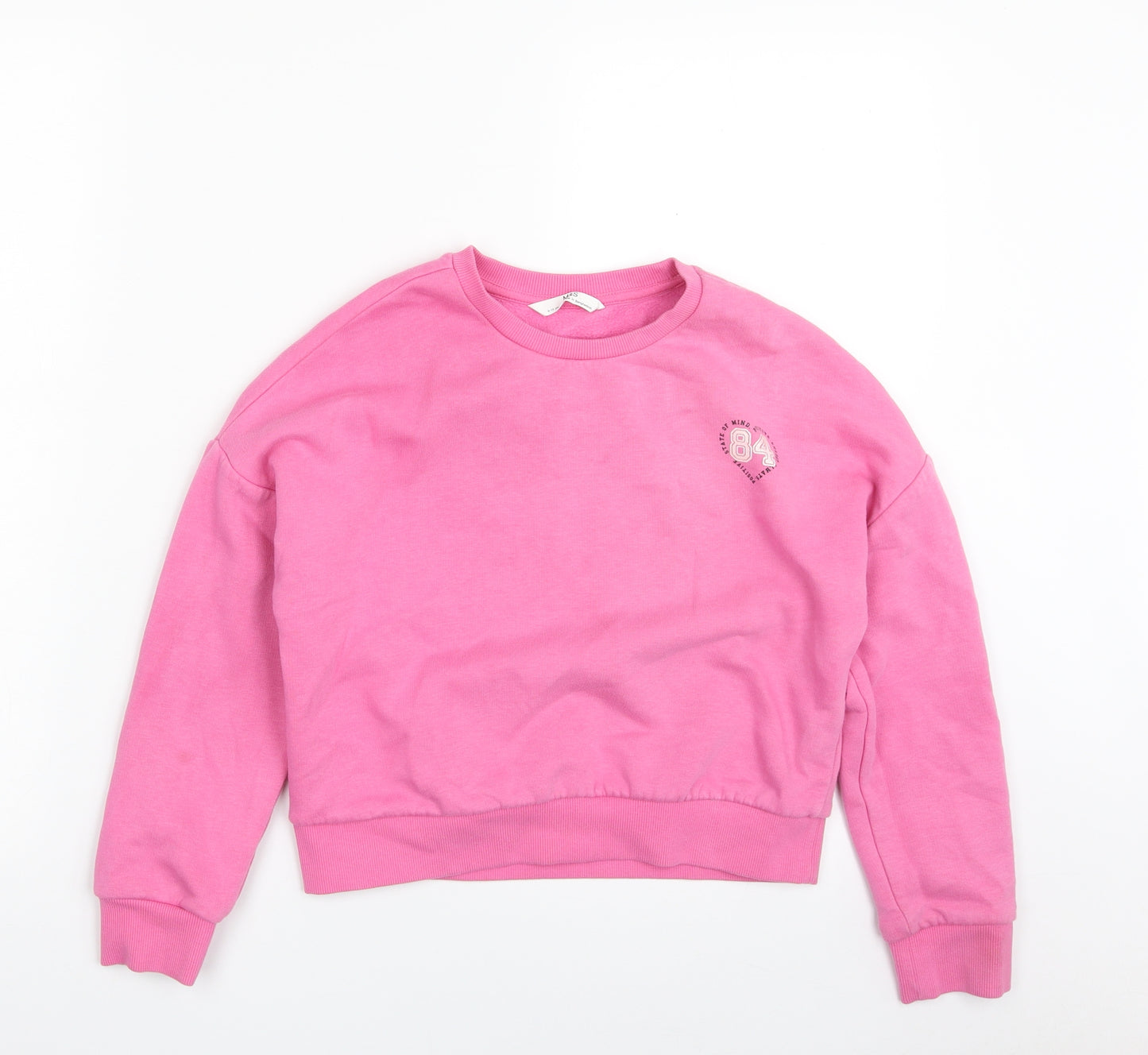 Marks and Spencer Girls Pink  Cotton Pullover Sweatshirt Size 9-10 Years  Pullover - Positive State of Mind