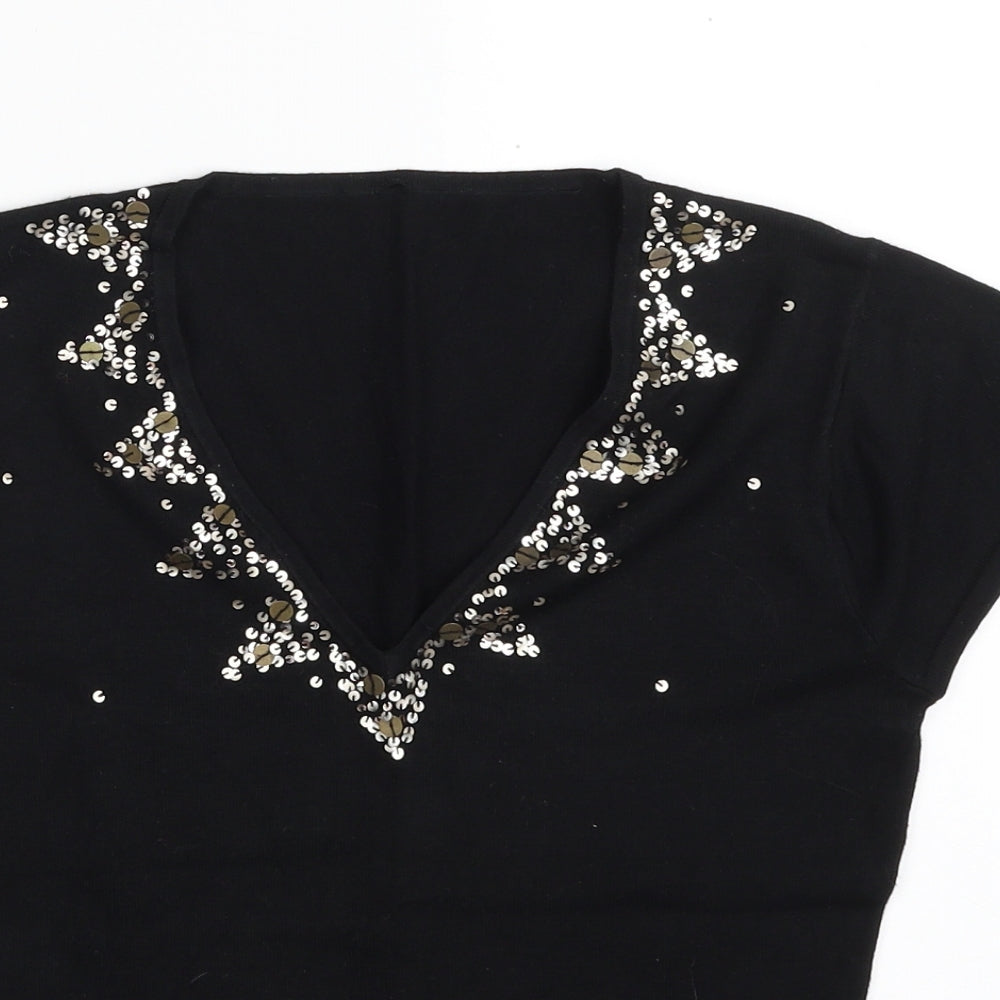 Wallis Womens Black V-Neck  Viscose Pullover Jumper Size 8