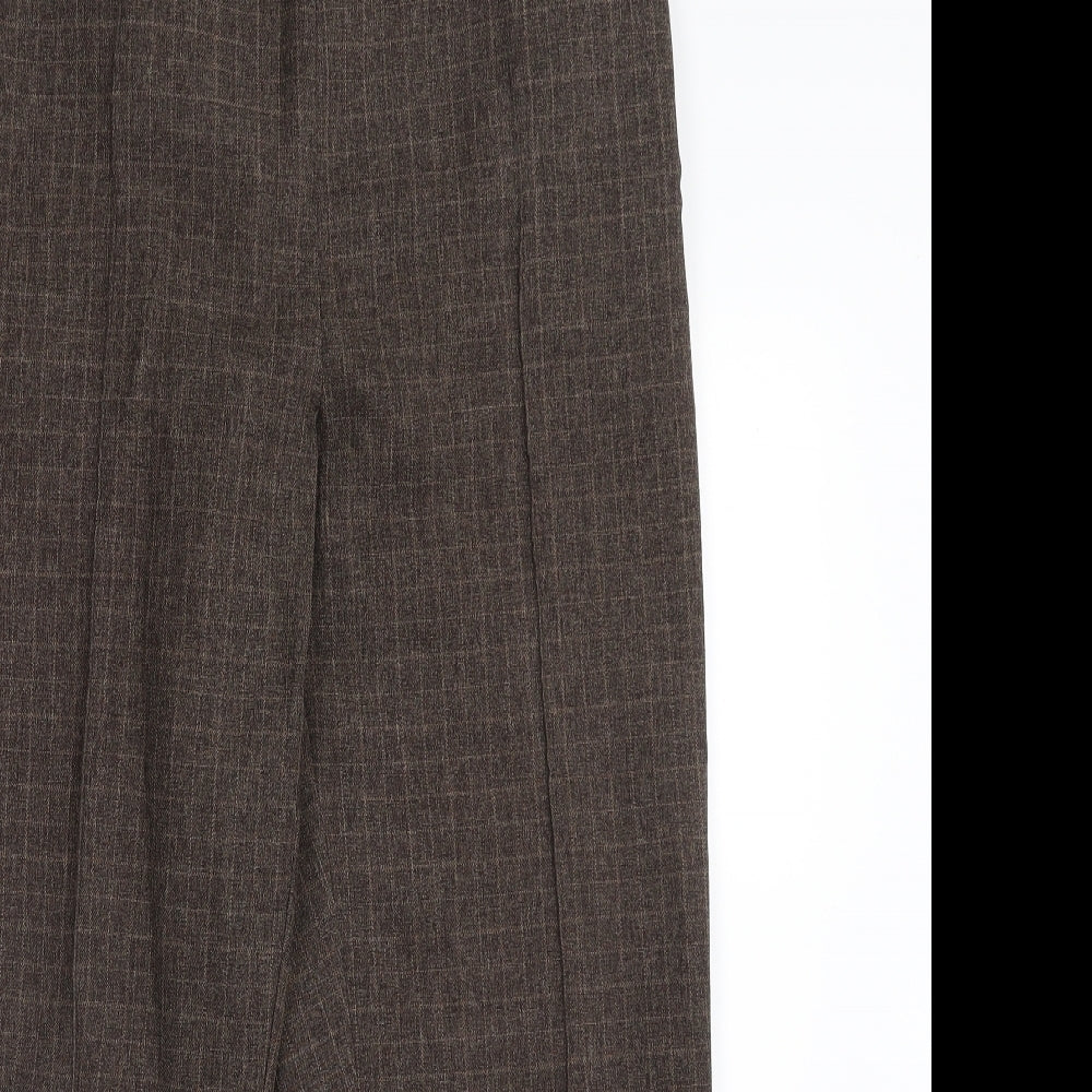 EWM Womens Brown Check Polyester Trousers  Size 14 L26 in Regular