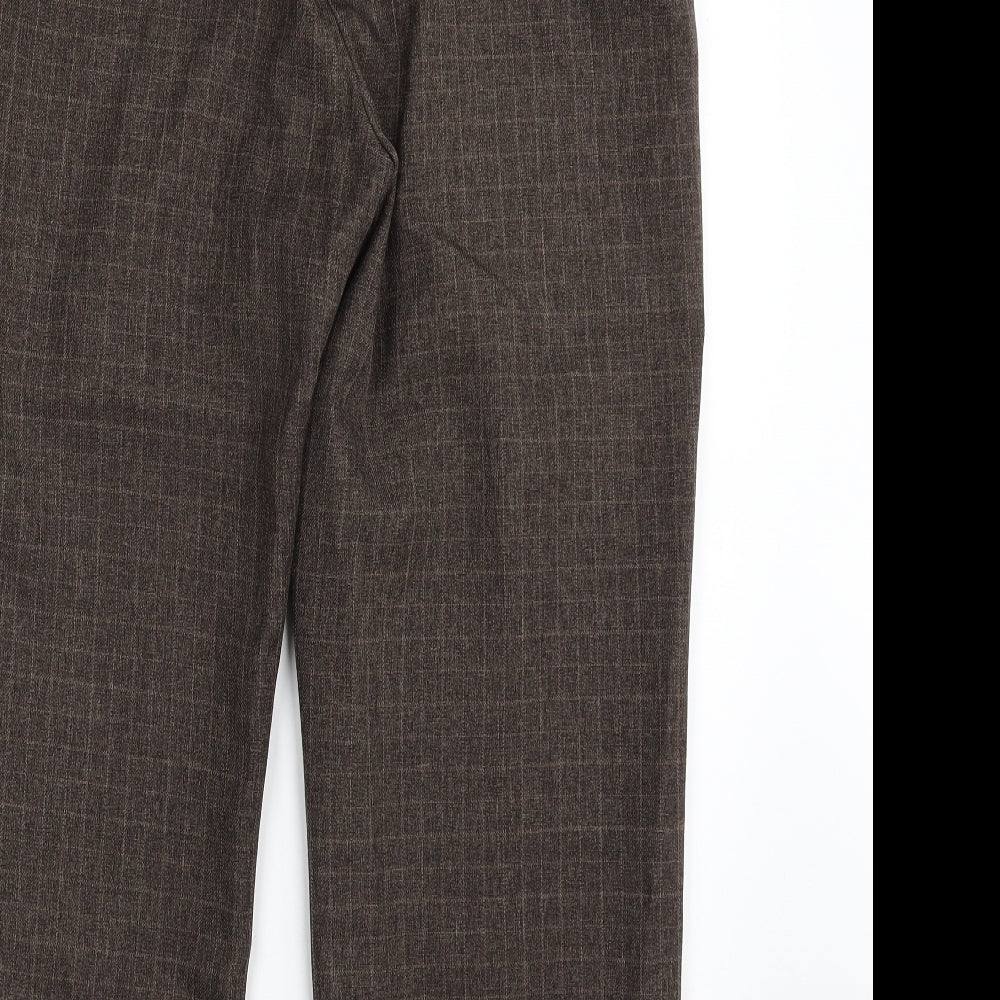 EWM Womens Brown Check Polyester Trousers  Size 14 L26 in Regular