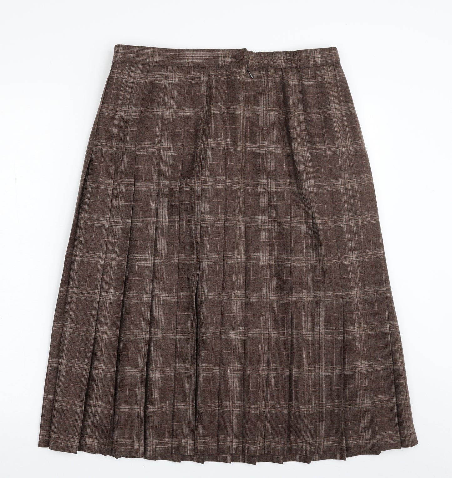 EWM Womens Brown Plaid Wool Pleated Skirt Size 16   Zip