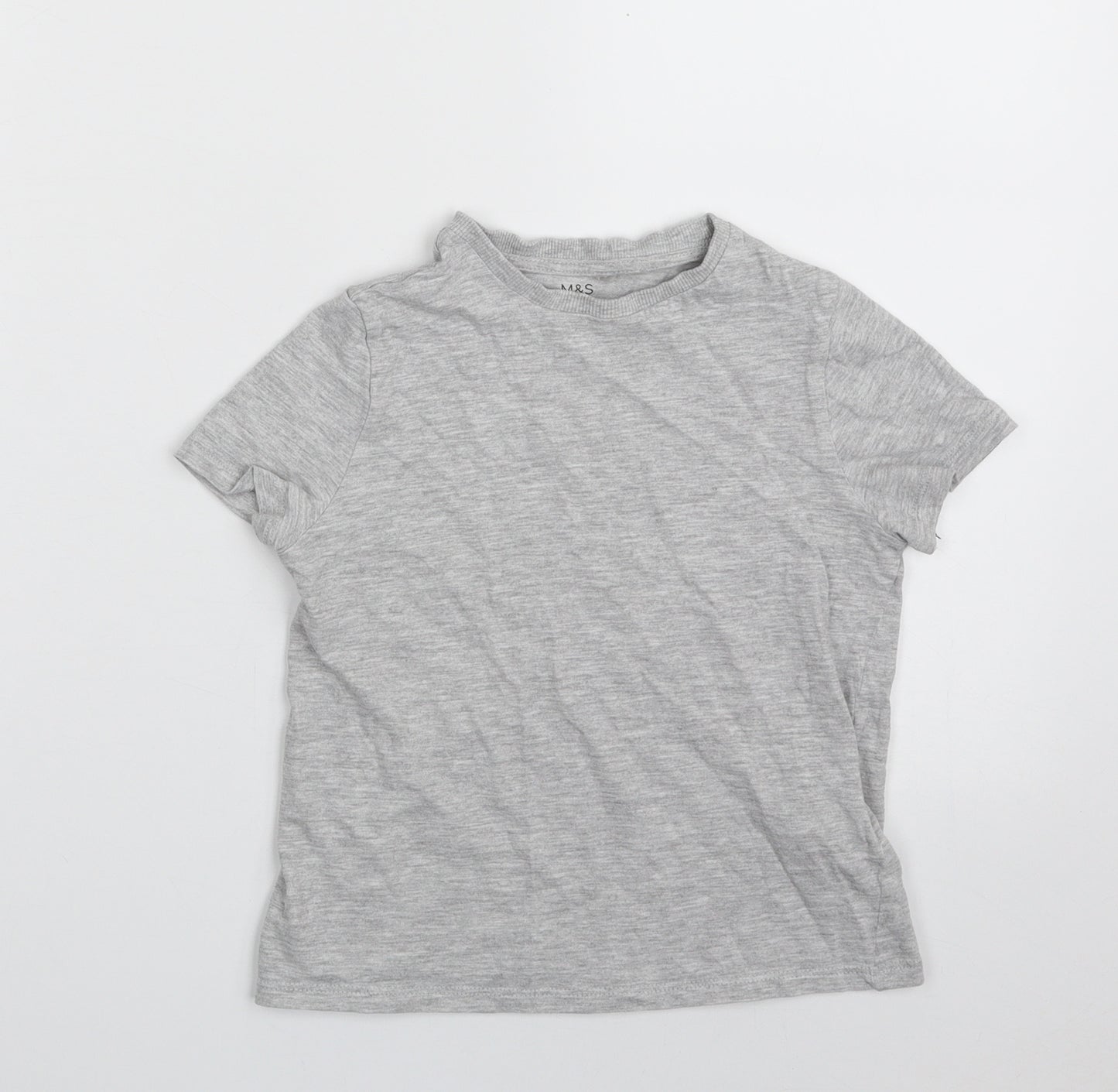 Marks and Spencer Girls Grey  Cotton Pullover T-Shirt Size 6-7 Years Crew Neck Pullover