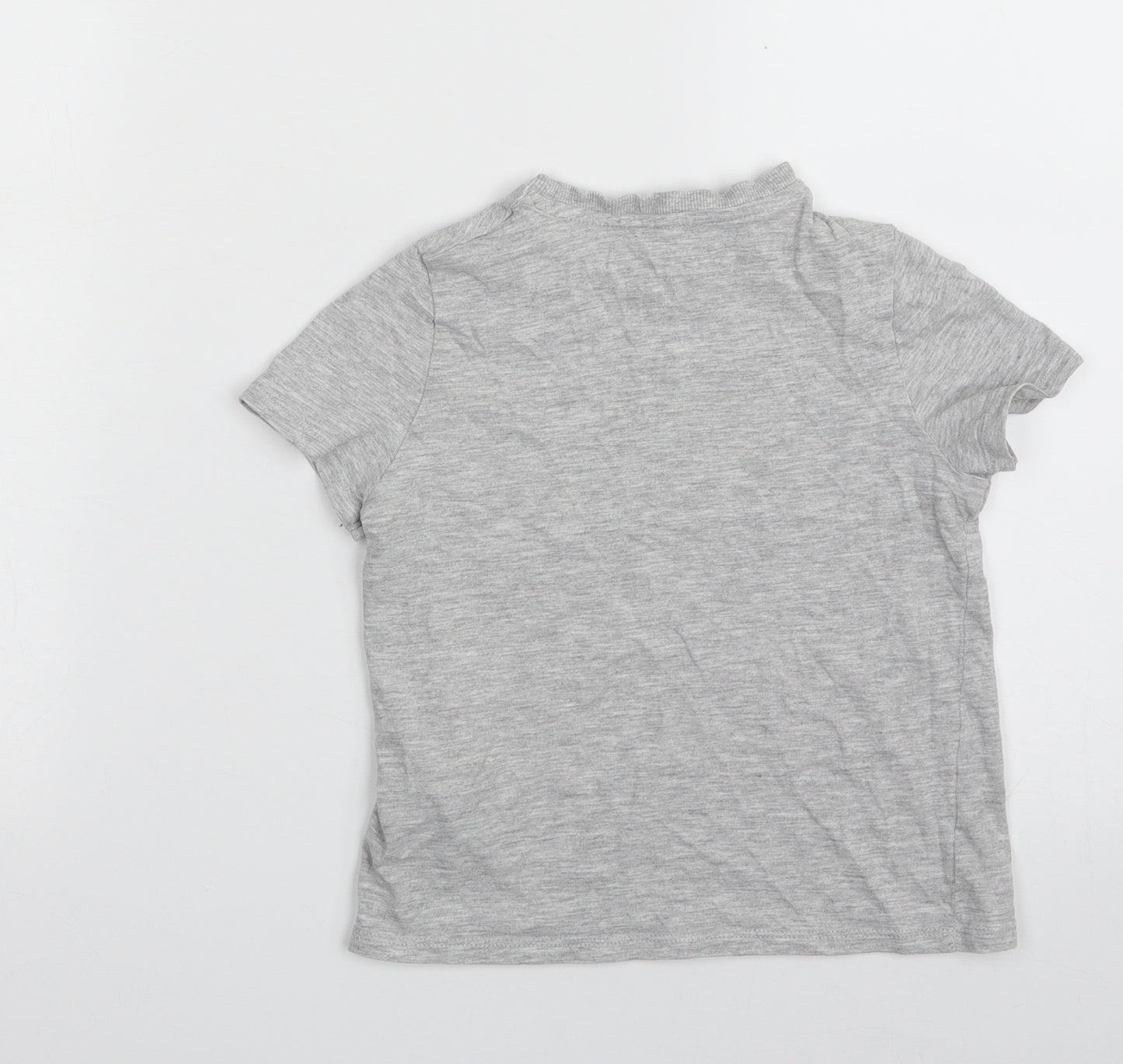 Marks and Spencer Girls Grey  Cotton Pullover T-Shirt Size 6-7 Years Crew Neck Pullover