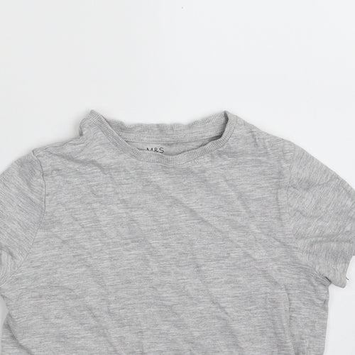 Marks and Spencer Girls Grey  Cotton Pullover T-Shirt Size 6-7 Years Crew Neck Pullover
