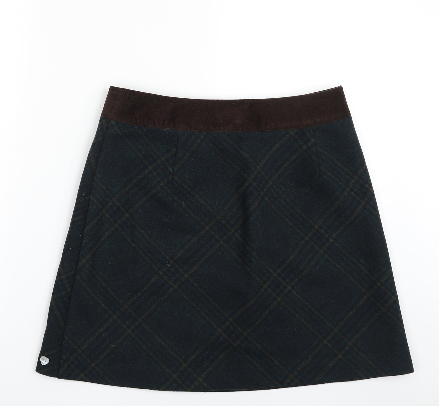 Joe Browns Womens Green Plaid Polyester A-Line Skirt Size 10   Button