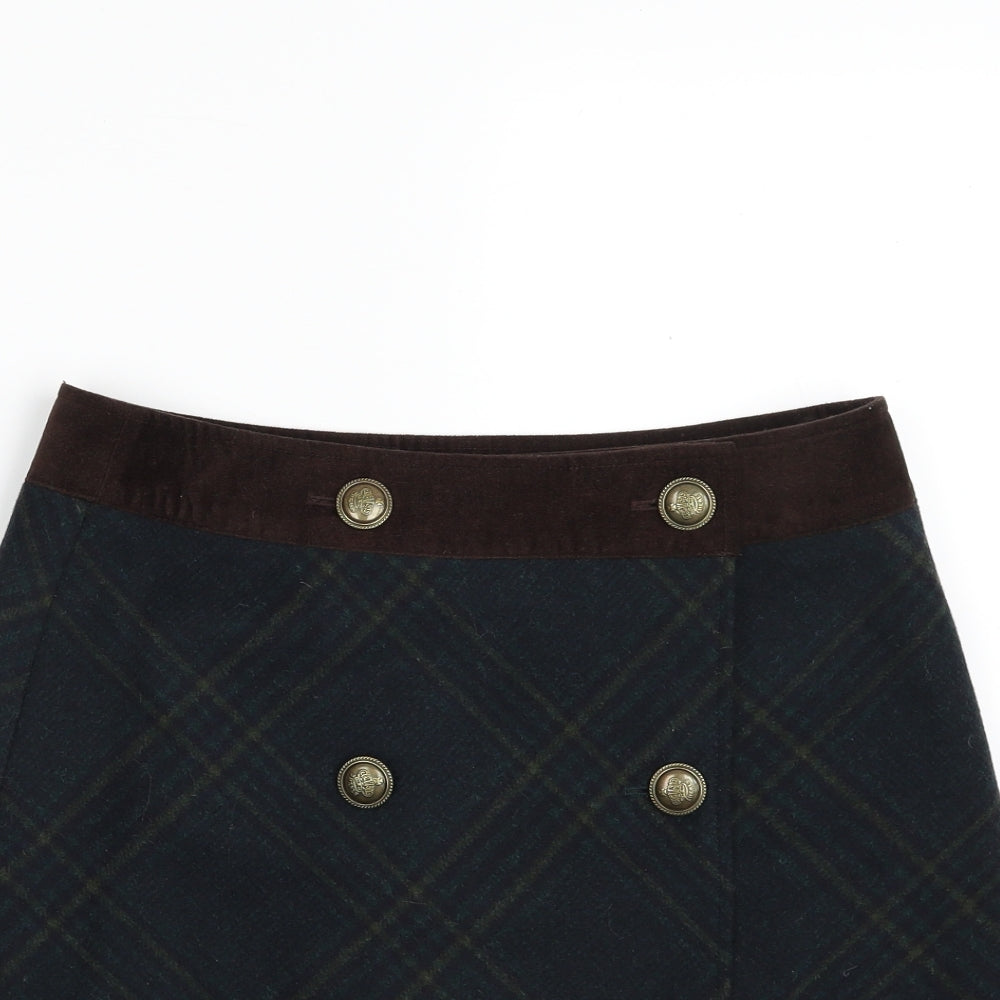 Joe Browns Womens Green Plaid Polyester A-Line Skirt Size 10   Button