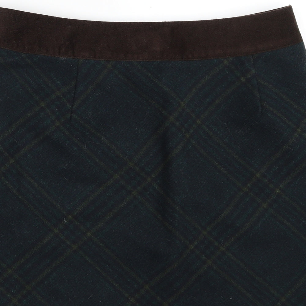 Joe Browns Womens Green Plaid Polyester A-Line Skirt Size 10   Button
