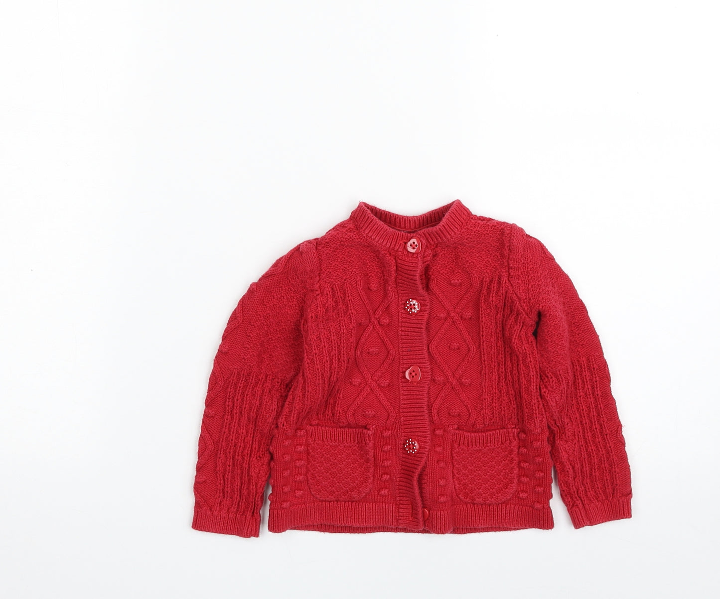 TU Girls Red  100% Cotton Cardigan Jumper Size 9-12 Months  Button