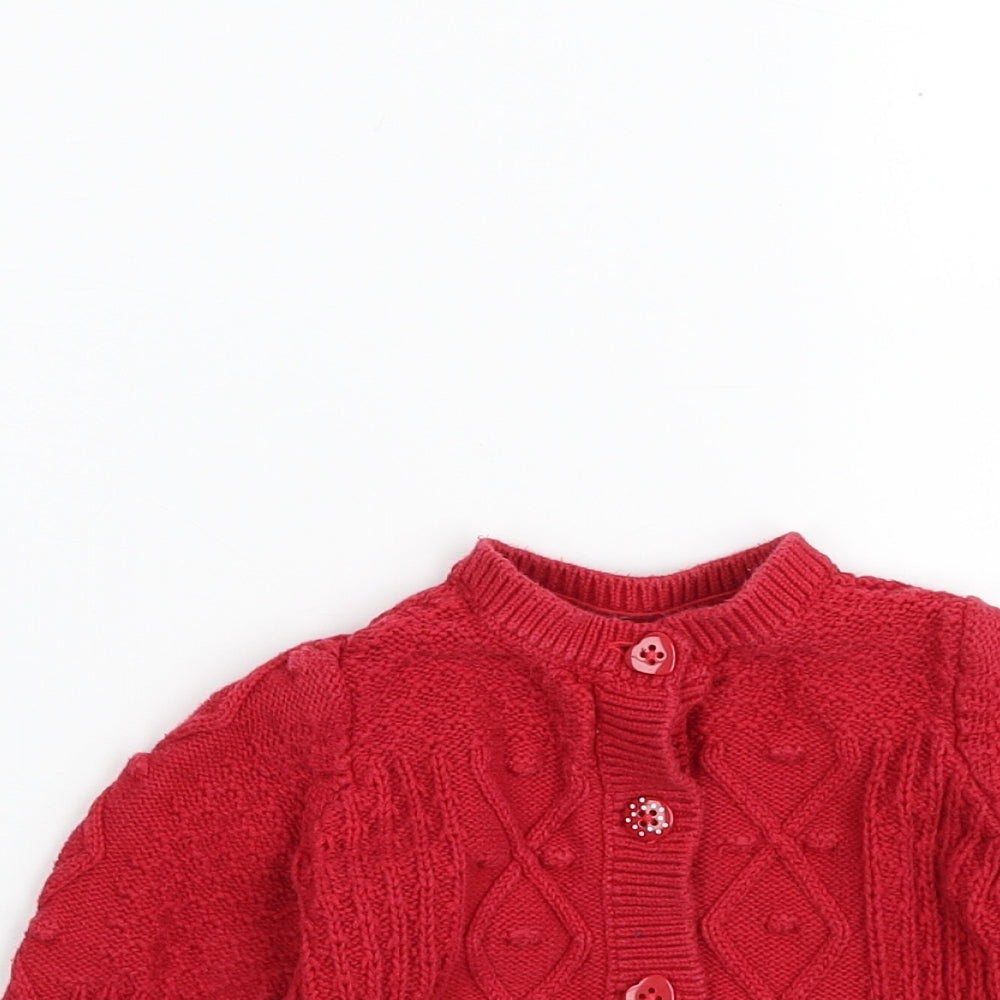 TU Girls Red  100% Cotton Cardigan Jumper Size 9-12 Months  Button