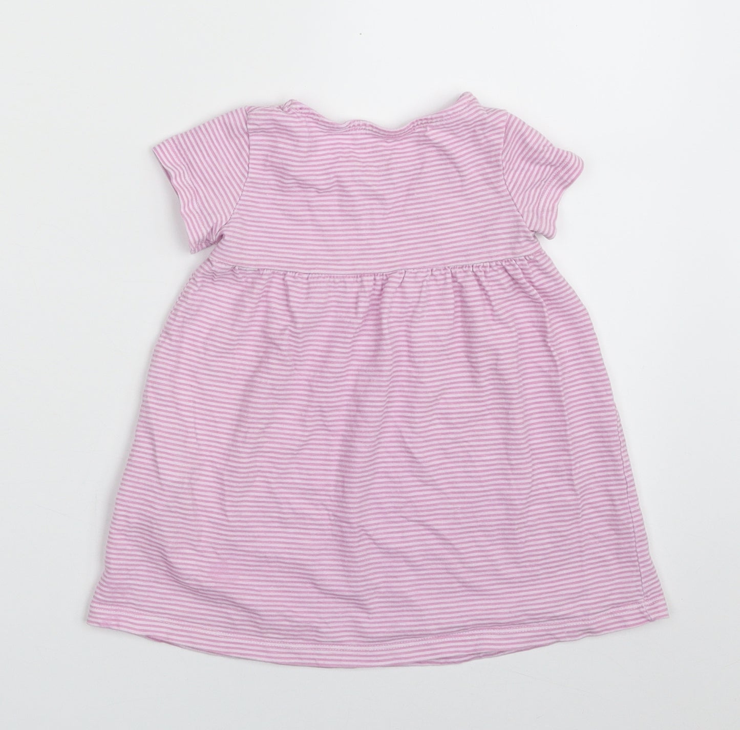 F&F Girls Purple Striped 100% Cotton T-Shirt Dress  Size 12-18 Months  Crew Neck Pullover
