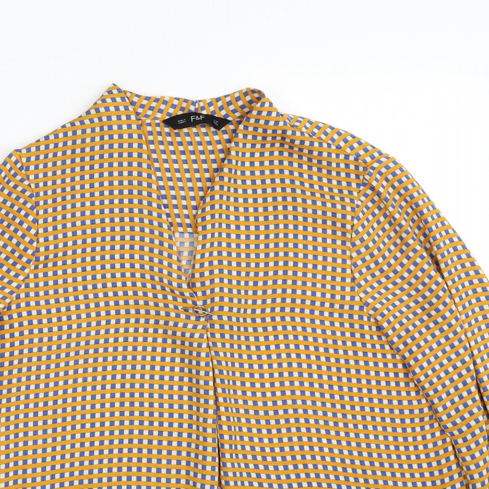 F&F Womens Multicoloured Check Polyester Basic Blouse Size 12 V-Neck