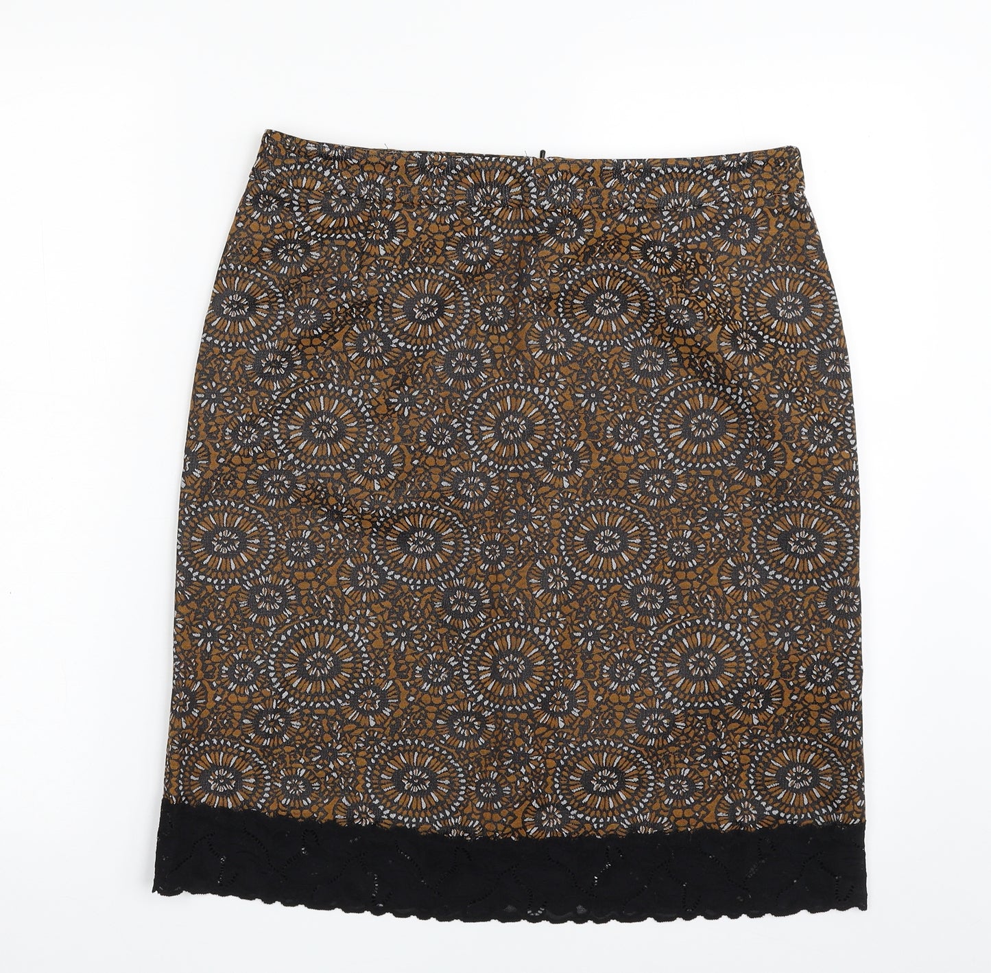 TU Womens Brown Geometric Polyester A-Line Skirt Size 10   Zip