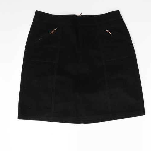 F&F Womens Black  Cotton A-Line Skirt Size 10   Zip