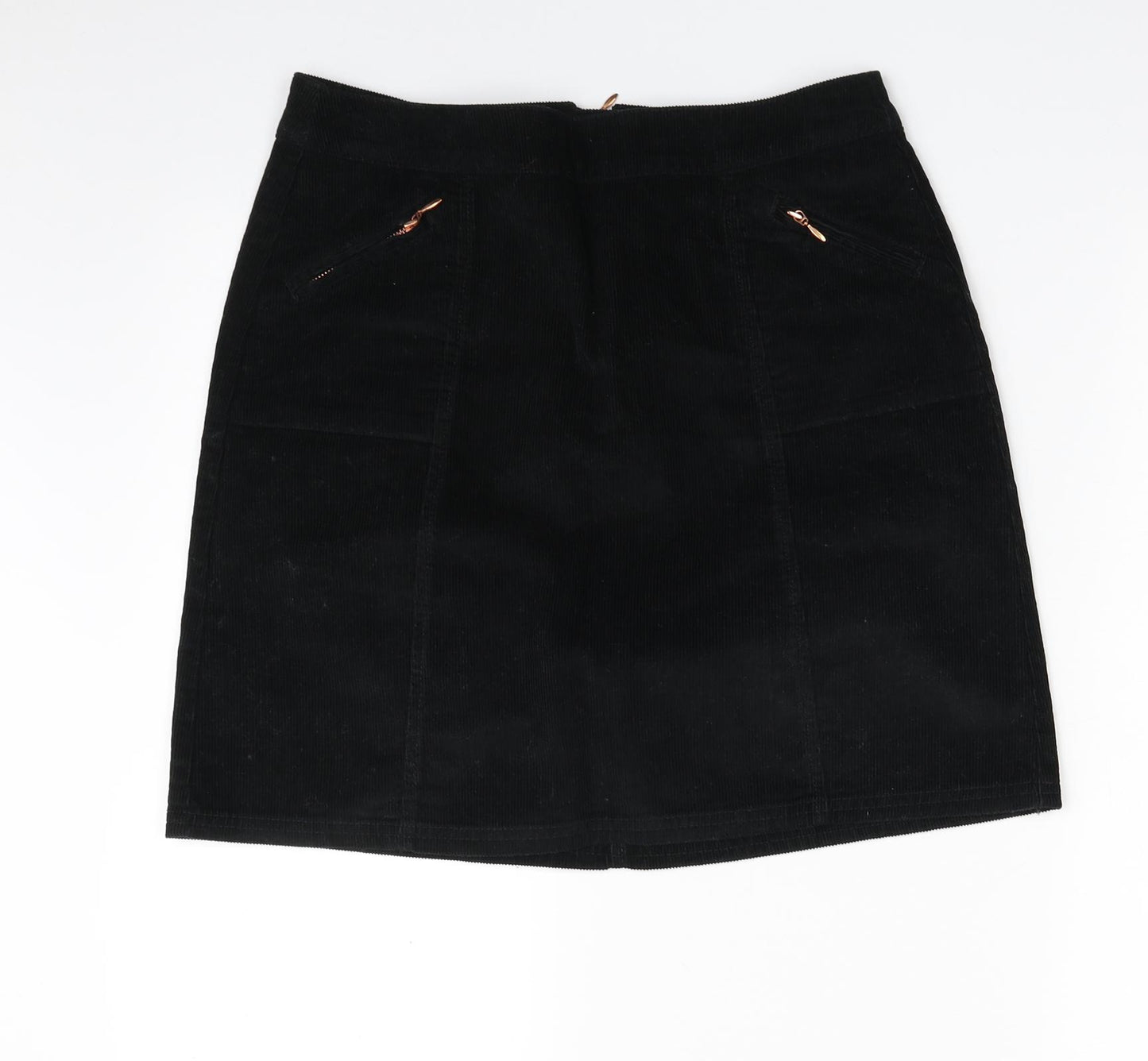 F&F Womens Black  Cotton A-Line Skirt Size 10   Zip