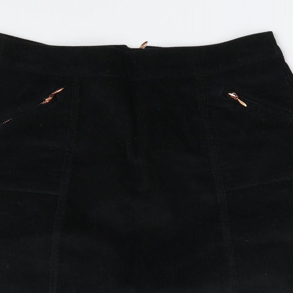 F&F Womens Black  Cotton A-Line Skirt Size 10   Zip
