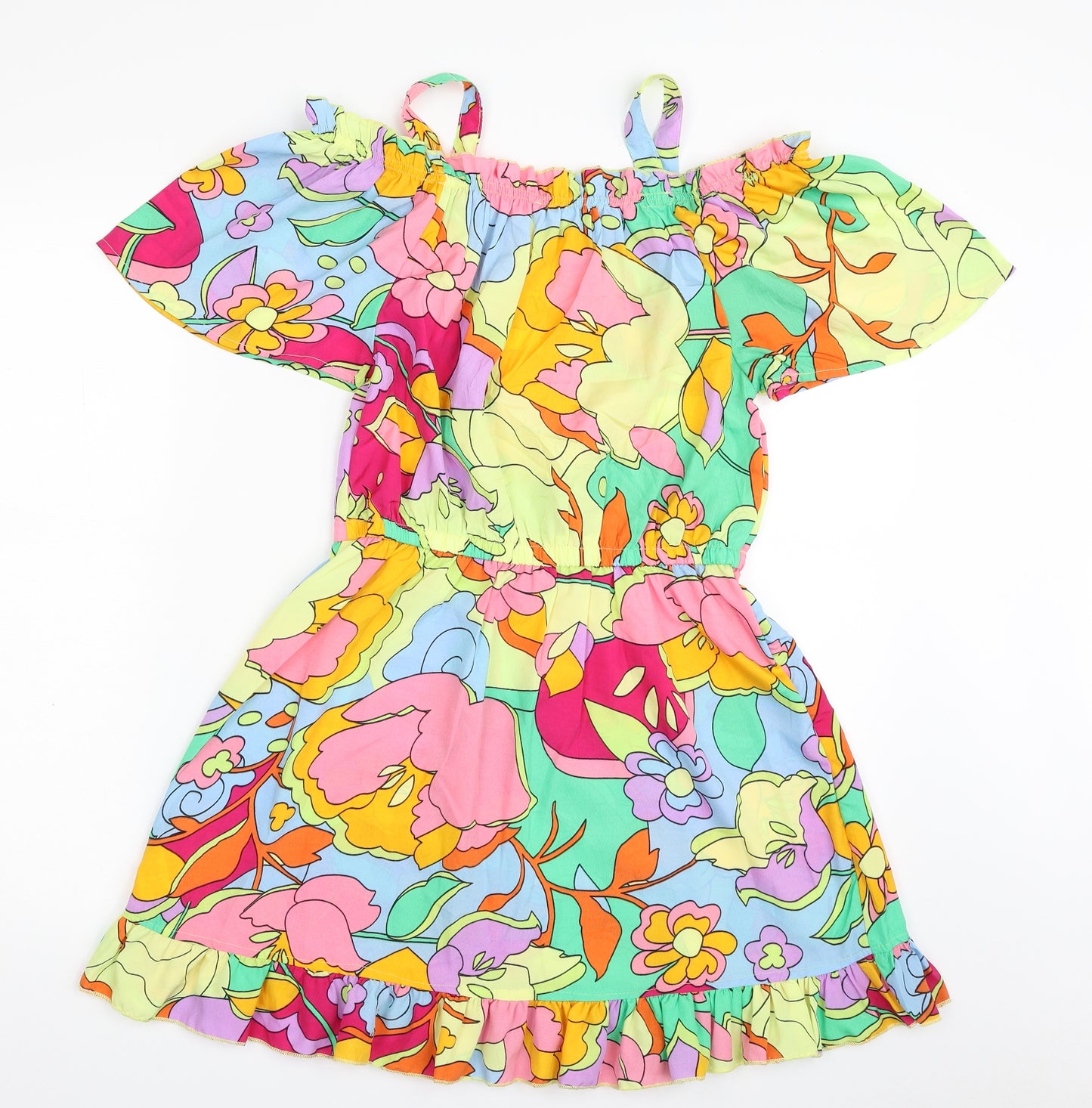 Pep&Co  Girls Multicoloured Floral 100% Polyester Shift  Size 12-13 Years  Off the Shoulder Pullover